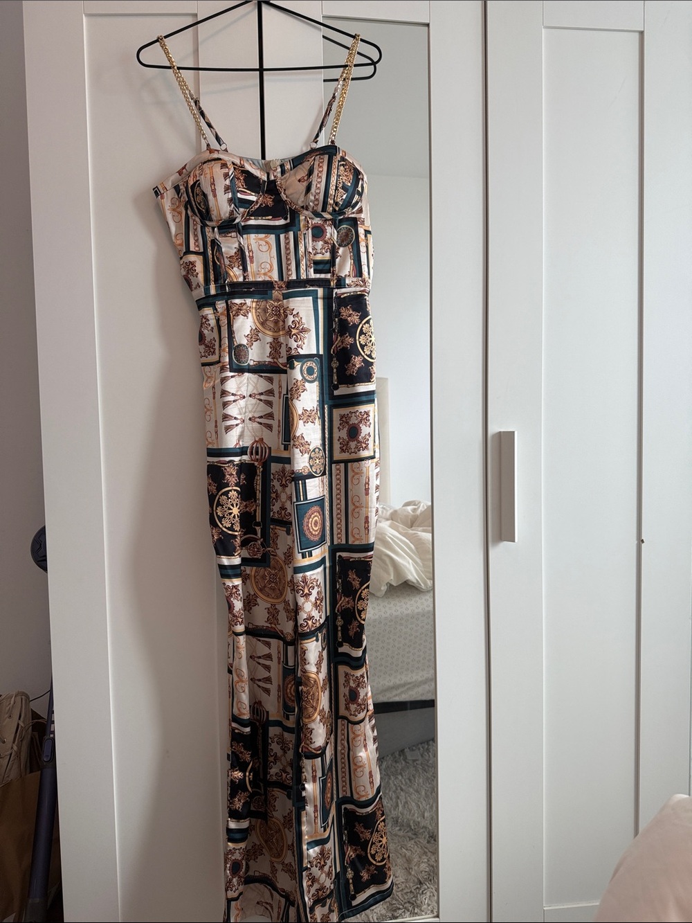 Patterned jumpsuit  with Gold Chain Straps